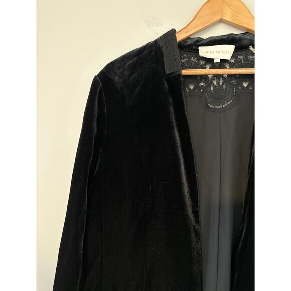 Mika Mindel Open Front Embroidered Velvet Jacket Womens Size L Black - Picture 4 of 10